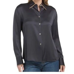 Vince Slim fitted silk blouse in Graphite and Rye